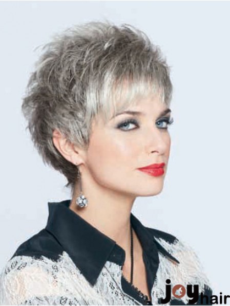 Synthetic Top Cropped Straight Grey Wigs