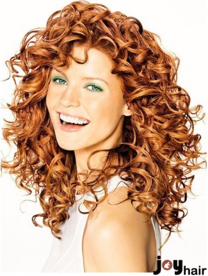 Copper Shoulder Length Curly Without Bangs 16 inch Hairstyles Medium Wigs