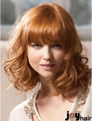 Shoulder Length With Bangs Wavy Blonde Sleek Synthetic Wigs