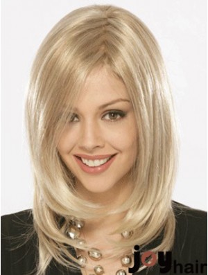 Shoulder Length Without Bangs Straight Blonde Flexibility Synthetic Wigs