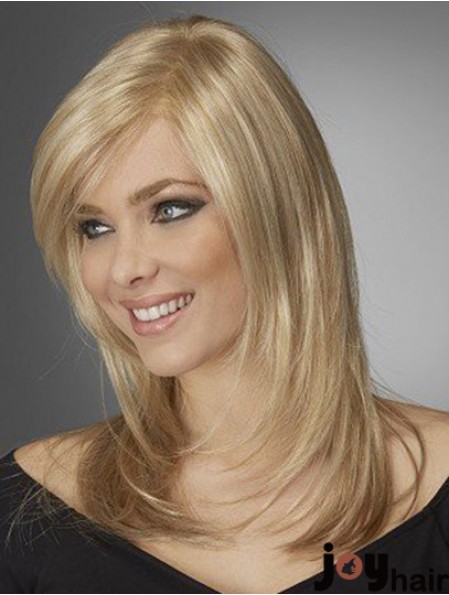 Best Comfortable Synthetic Wigs With Bangs Monofilament Blonde Color Wavy Style