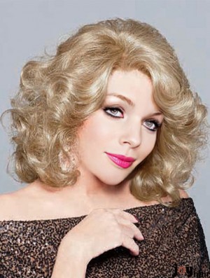 Synthetic Chin Length Curly 100% Hand-tied Elderly Lady Wigs