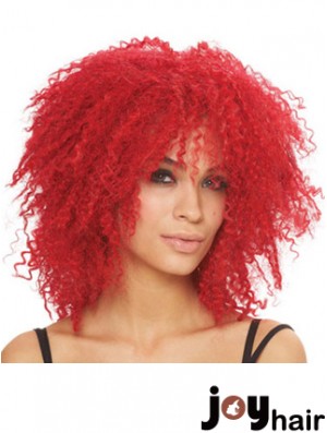 Kinky With Bangs Shoulder Length Red Style Lace Front Wigs