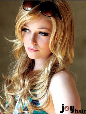 22 inch Wavy With Bangs Monofilament Blonde Suitable Long Wigs