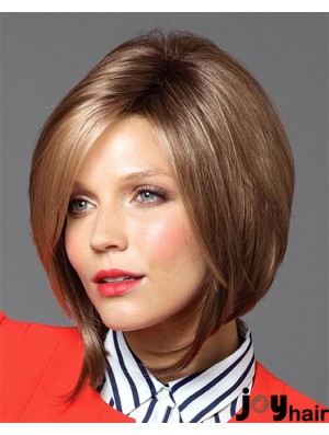 Chin Length Straight Capless Brown No-Fuss Bob Wigs