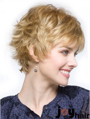 Cropped Layered Wavy Blonde Comfortable Synthetic Wigs