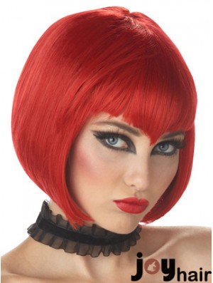 Straight Bobs Chin Length Red High Quality Lace Front Wigs