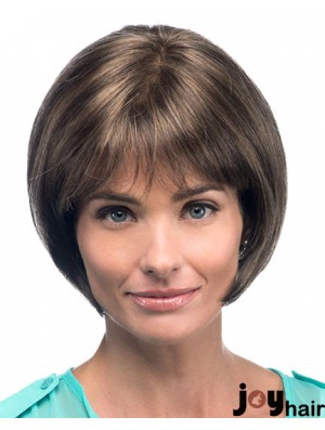 Chin Length Straight Bobs Brown Fashion 100% Hand-tied Wigs