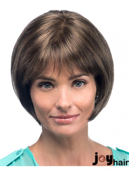 Chin Length Straight Bobs Brown Fashion 100% Hand-tied Wigs