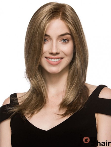 High Quality Brown Shoulder Length Layered Straight Glueless Lace Front Wigs