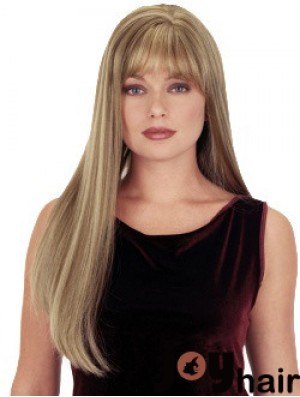 Straight With Bangs 26 inch Blonde Suitable Synthetic Wigs