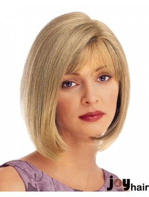 Chin Length Straight Blonde With Bangs UK Cheap Monofilament Wigs