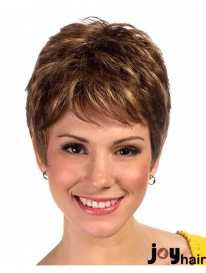 Boycuts Cropped Synthetic Straight Brown Ladies Monofilament Wig Sale