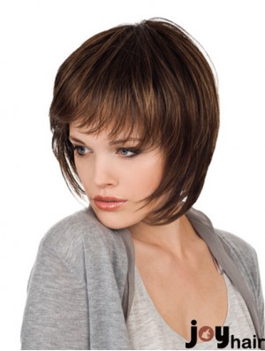 Brown Chin Length Straight With Bangs 10 inch Natural Medium Wigs