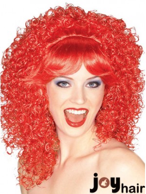 Red Shoulder Length Kinky With Bangs 16 inch High Quality Medium Wigs