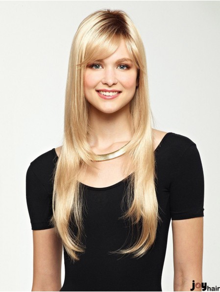 Long With Bangs Straight Blonde Affordable Synthetic Wigs