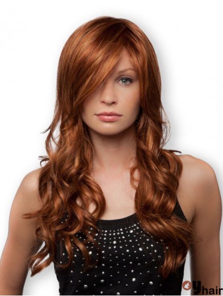 Synthetic Fibre Blonde Curly Wig With Bangs Monofilament Long Length