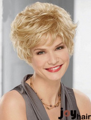 Cheap Synthetic Blonde Color Layered Cut Wavy Style