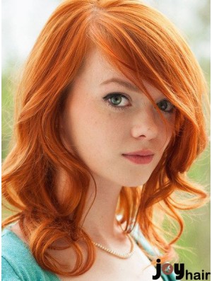 Copper Shoulder Length Wavy With Bangs 16 inch New Medium Wigs