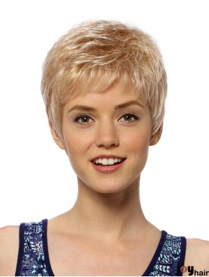 Flexibility 4 inch Straight Blonde Boycuts Short Wigs