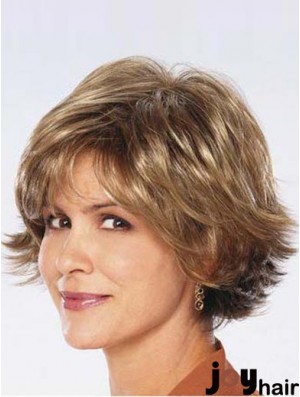 Ladies Synthetic Wigs UK Sale Chin Length Brown Color Wavy Style