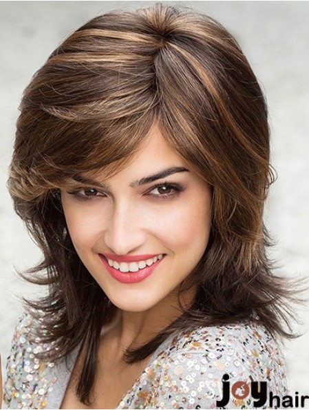 Beautiful Brown Shoulder Length Layered Straight Glueless Lace Front Wigs