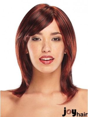 Straight Layered Shoulder Length Red Ideal Lace Front Wigs