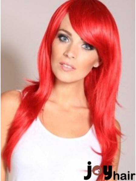 Straight With Bangs Lace Front Cheapest 20 inch Red Long Wigs