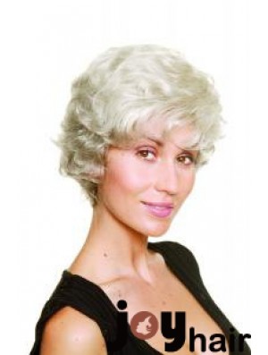 Synthetic Chin Length Wavy Capless Elderly Lady Wigs