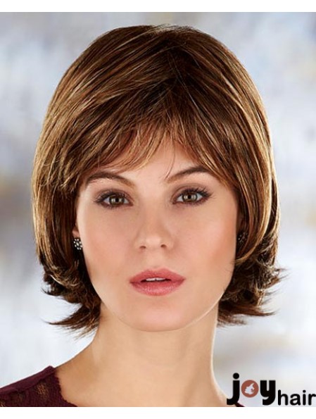 Brown Chin Length Straight With Bangs 10 inch Durable Medium Wigs