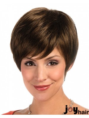 Designed Brown Cropped Layered Straight Glueless Lace Front Wigs