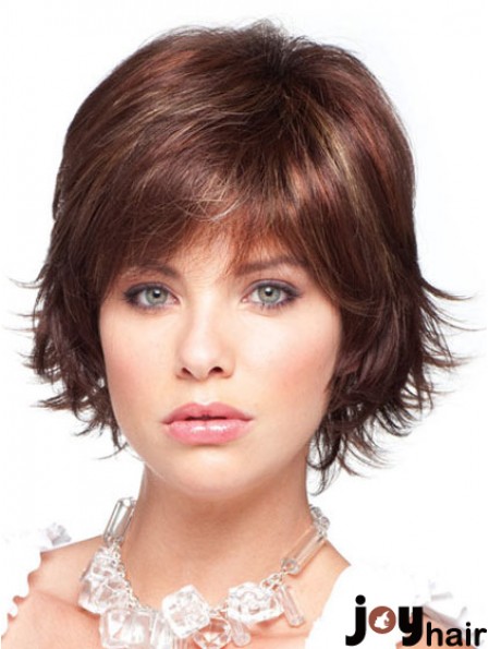 Chin Length Layered Straight Auburn No-Fuss Synthetic Wigs