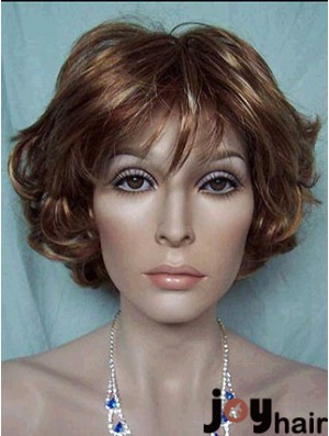 Best Brown Short Wavy With Bangs Lace Front Wigs