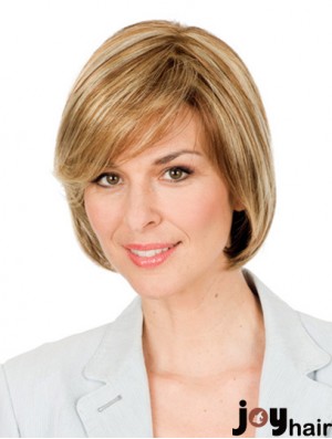 Hand Tied Short Wigs Synthetic Chin Length Monofilament Blonde Color