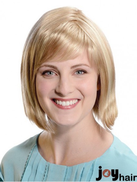 Straight Chin Length Blonde 11 inch Capless Comfortable Bob Wigs