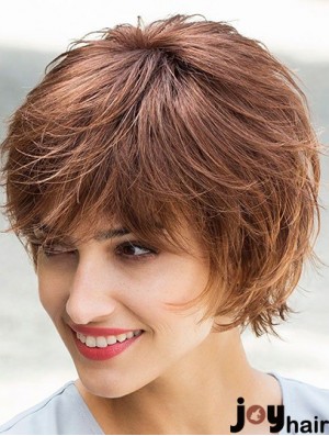 Flexibility Brown Chin Length Layered Straight Glueless Lace Front Wigs