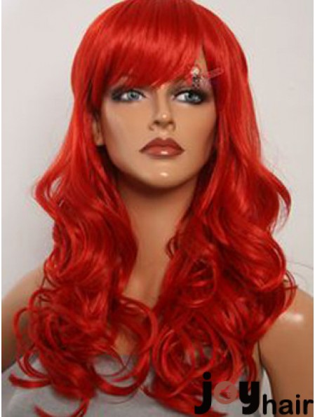 Wavy With Bangs Lace Front Fashion 20 inch Red Long Wigs