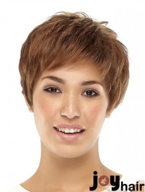 Cropped Boycuts Straight Brown Popular Synthetic Wigs