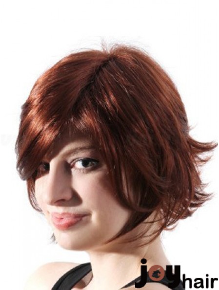 Chin Length Layered Wavy Auburn Natural Synthetic Wigs