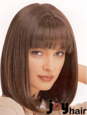 Ladies Wig Synthetic With Bangs Brown Color Straight Style