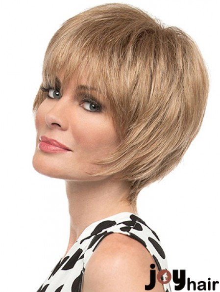 Fashion 8 inch Straight Blonde With Bangs Short Wigs