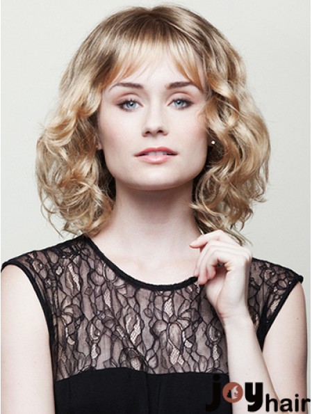 With Bangs Blonde Curly Chin Length 10 inch Trendy Medium Wigs