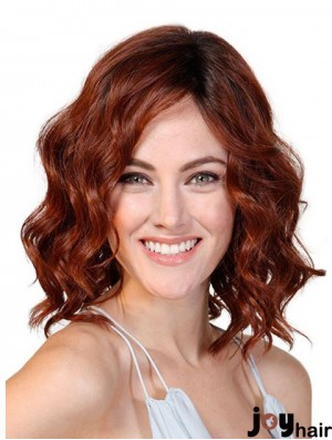 Wavy Without Bangs Red 12 inch Monofilament Cancer Patients Wigs