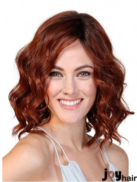 Wavy Without Bangs Red 12 inch Monofilament Cancer Patients Wigs