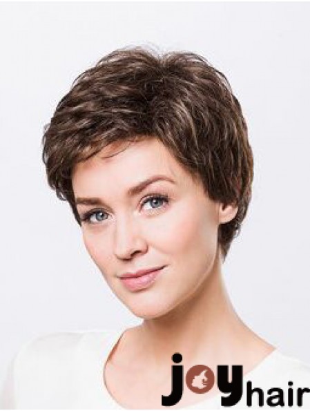 Brown Boycuts Short 8 inch Wavy Synthetic Ladies Monofilament Wigs