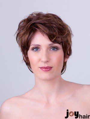 Auburn Layered Short 8 inch Wavy Synthetic Mono Cap Wigs