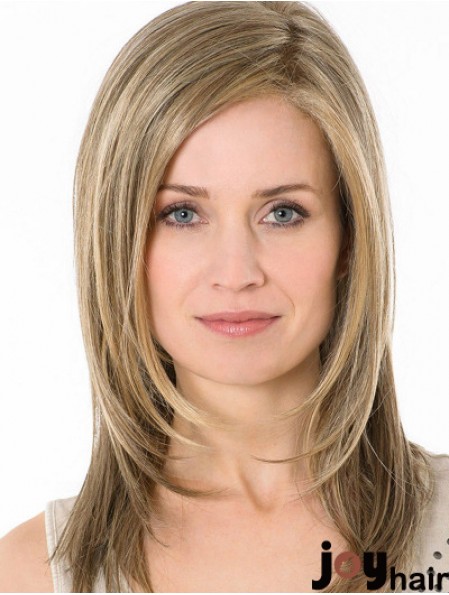 Blonde Without Bangs Long 14 inch Straight Synthetic Monofillament Wigs