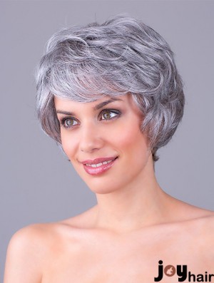 Wavy Grey 8 inch Grey Synthetic 100% Hand-tied Short Cheap Wigs