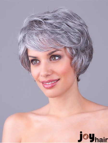 Wavy Grey 8 inch Grey Synthetic 100% Hand-tied Short Cheap Wigs