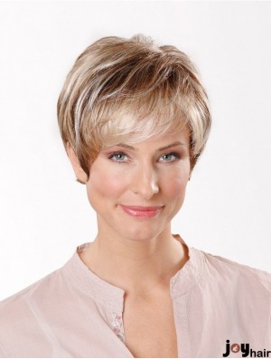 Synthetic Capless 8 inch Boycuts Straight Blonde Short Cut Wigs